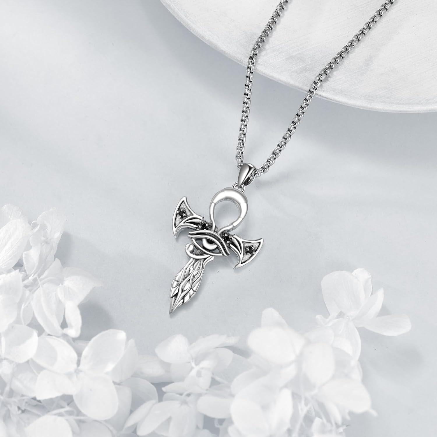 wholesale 925 Sterling Silver Egyptian Eye Of Horus Cross Pendant Necklaces For Men s 45cm Chain Length-0-4