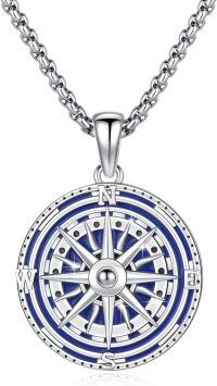 wholesale 925 Sterling Silver Blue Enamel Compass Pendant Necklace  - Nautical Jewelry for Women and Men-Style D-Blue