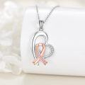wholesale 925 Sterling Silver Pink Ribbon Breast Cancer Awareness Heart Pendant Necklace for Women-0-3