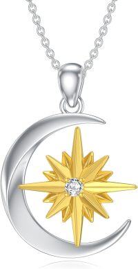 wholesale 925 Sterling Silver Crescent Moon & Star Pendant with Cubic Zirconia for Women-Moon Star Burst 01