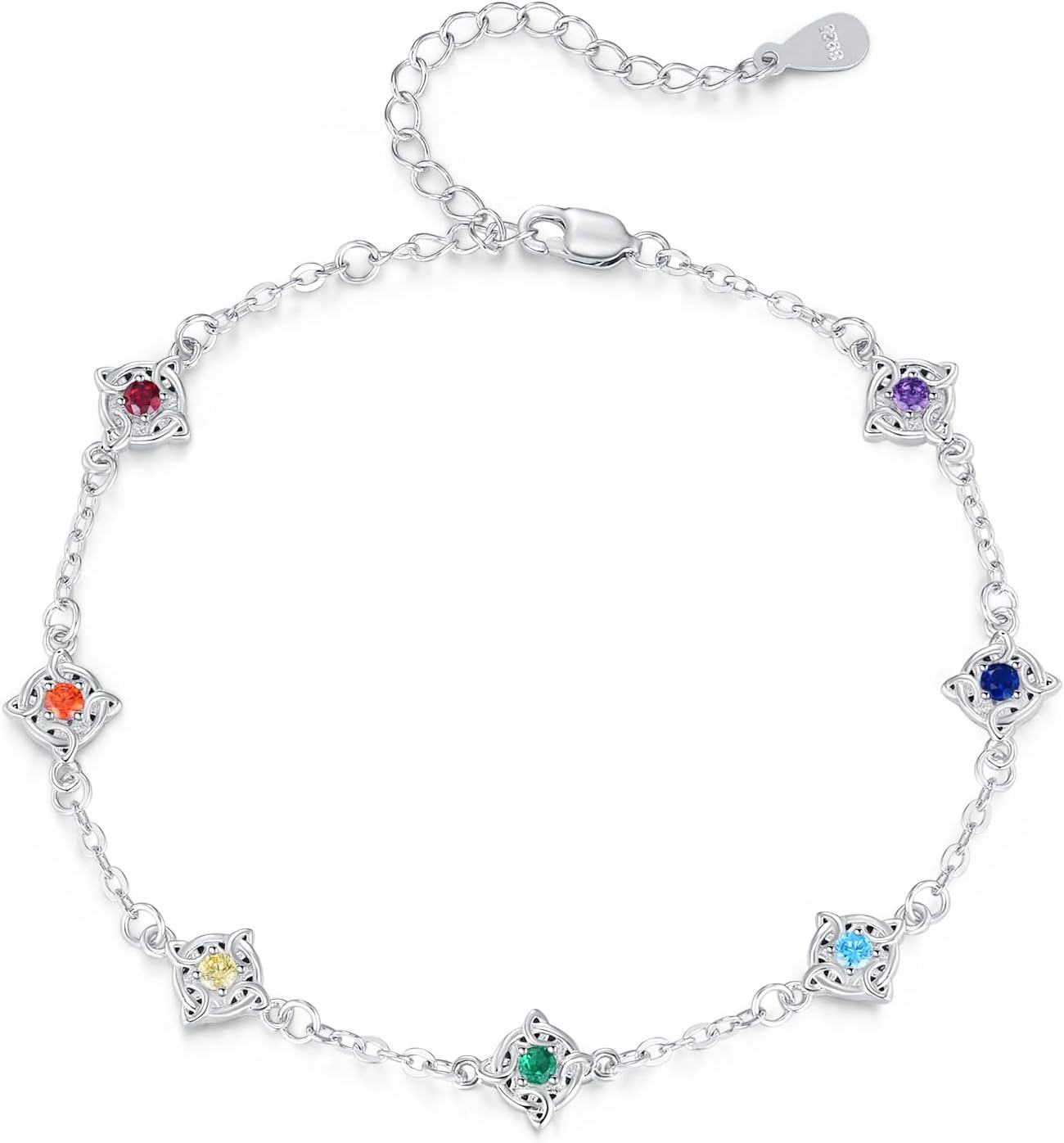 925 Sterling Silver 7 Chakra Stones Anklet Yoga s for Women-0-0
