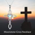 wholesale 925 Sterling Silver Celtic Cross Pendant Necklace With Heart Opal Stone White Gold Plated-0-5