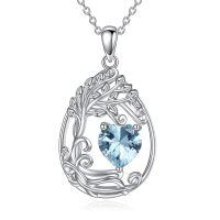wholesale 925 Sterling Silver Heart Pendant Necklace Wholesale Gold Plated-03-Mar-Aquamarine