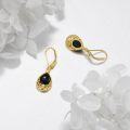 wholesale Gold-Plated 925 Sterling Silver Teardrop Black Onyx Filigree Drop Earrings with Leverbacks-0-4
