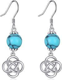 wholesale 925 Sterling Silver Turquoise Celtic Knot Dangle Drop Leverback Earrings -Celtic Knot Turquoise Earrings