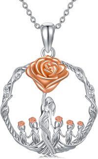 wholesale S925 Sterling Silver 14K Rose Gold Plated Rose Flower Mother Necklace for Mom Grandma Gift-Silver-Mother 5 Children