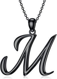 wholesale Sterling Silver 26 Letter Pendant Necklace-black gold plated-Letter M