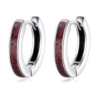 wholesale 925 Sterling Silver Black Crushed Stone Huggie Hoop Earrings for Women-Red Coral
