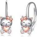 wholesale 925 Sterling Silver Heart-Shaped Kitty Bowknot Huggie Hoop Earrings Gift for Girls and Women-0-0
