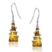 wholesale 925 Sterling Silver Spiral Wire-wrapped Dangle Earrings With Citrine Gemstones-Yellow