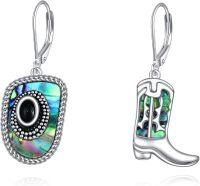 wholesale 925 Sterling Silver Abalone Shell Eye & Boot Dangle Earrings - Nautical Style Jewelry-Cowboy Earrings