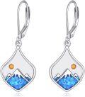 wholesale 925 Sterling Silver Mountain Scene Blue Opal Teardrop Leverback Dangle Earrings-0-0