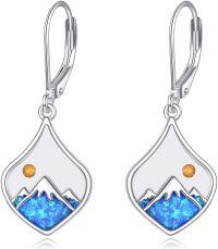wholesale 925 Sterling Silver Mountain Scene Blue Opal Teardrop Leverback Dangle Earrings-Mustard seeds earrings