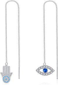 wholesale 925 Sterling Silver Evil Eye & Hamsa Hand Earrings with Asymmetrical Design - Hypoallergenic, Tarnish Resistant - Fashionable Talisman Jewelry for Women-Evil Eye