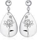 wholesale Sterling Silver Floral Teardrop Earrings w Birth Flower Engraved Gift for Women-0-50