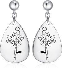 wholesale Sterling Silver Floral Teardrop Earrings w Birth Flower Engraved Gift for Women-7-July-Lotus