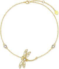 wholesale 14K Gold Dragonfly Charm Bracelet with CZ Stones - Witch's Knot Design for Women-Dragonfly