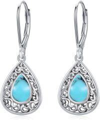 wholesale 925 Sterling Silver Heart Turquoise Earrings Vintage  for Women Girls-14-Teardrop (Turquois)