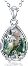 wholesale 925 Sterling Silver Green Moss Agate Teardrop Pendant Necklace for Women - Nature Inspired s-0-0