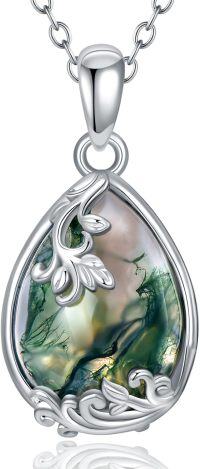 wholesale 925 Sterling Silver Green Moss Agate Teardrop Pendant Necklace for Women - Nature Inspired s-B1-Moss agate