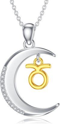 wholesale 925 Sterling Silver Crescent Moon Taurus Zodiac Pendant Necklace for Women-Taurus