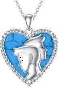 wholesale 925 Sterling Silver Heart-Shaped Horse Head Pendant with Blue Stone and Rope Border Necklaces for Women Girls s-0-0