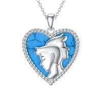 wholesale 925 Sterling Silver Heart-Shaped Horse Head Pendant with Blue Stone and Rope Border Necklaces for Women Girls s-Gemini (5.21-6.20)