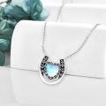 wholesale 925 Sterling Silver Heart-Shaped Moonstone & Black Enamel Lucky Horseshoe Pendant Necklace-0-3
