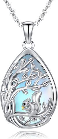 wholesale 925 Sterling Silver Squirrel on Moonstone Tree of Life Pendant Necklace for Women's Gifts-(02-Squirrel