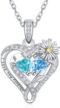 wholesale  Sterling Silver Daisy Heart Birthstone Necklace for Women -03-12-Mar-Dec