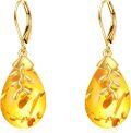 wholesale 925 Sterling Silver Teardrop Earrings with Amber and Gold Leaves-0-0