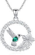 wholesale 925 Sterling Silver Emerald Hummingbird Flower Infinity Pendant Necklace-0-0