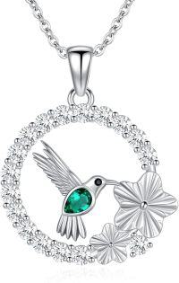 wholesale 925 Sterling Silver Emerald Hummingbird Flower Infinity Pendant Necklace-Circle