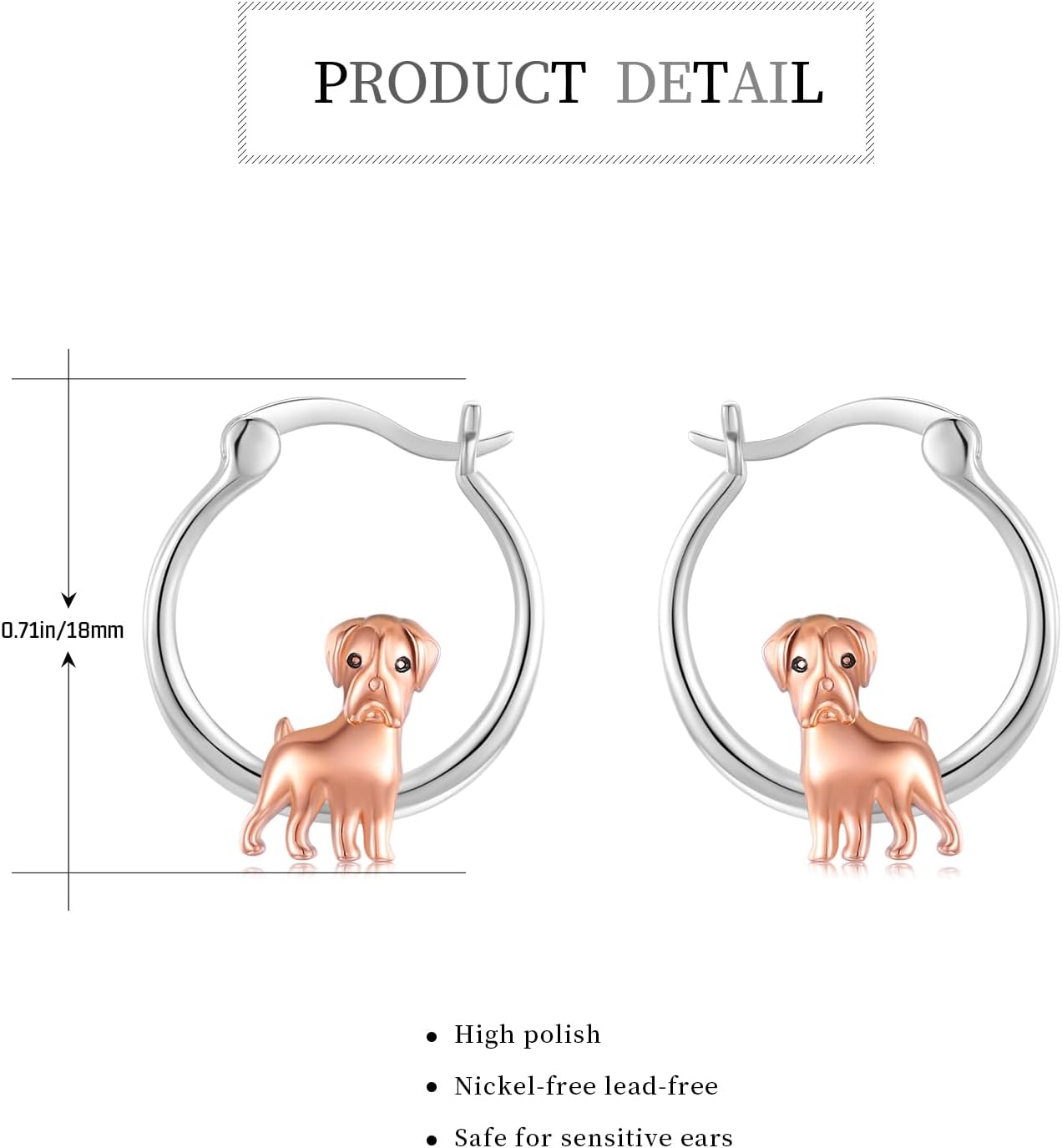 wholesale 925 Sterling Silver Rose Gold Plated Dog Hoop Earrings - Adorable s for Girls and Women-0-5
