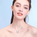 wholesale 925 Sterling Silver Lucky Horse Shoe & Four-Leaf Clover Charm Pendant Necklace with Cubic Zirconia Stones for Women Girls  Set (Silver)-0-1