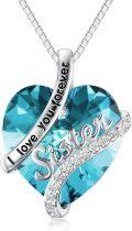 wholesale 925 Sterling Silver Aquamarine Sister Necklace - Elegant Heart Pendant for Sisterhood Gift, Birthday, Christmas, Bridesmaid-0-0