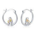 wholesale 925 Sterling Silver Girl Hugging Cat Two Tone Gold Plated Hoop Earrings-0-0