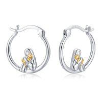wholesale 925 Sterling Silver Girl Hugging Cat Two Tone Gold Plated Hoop Earrings-Golden Cat