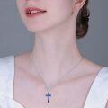 wholesale 925 Sterling Silver Faith Cross Pendant Necklace Blue Sandstone White Gold Plated-0-34