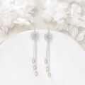 wholesale 925 Sterling Silver Daisy Flower Chain Tassel Threader Dangle Drop Earrings for Women-0-4