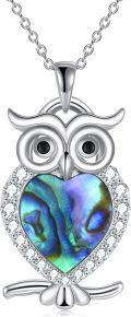 wholesale TOUPOP Owl Necklace Sterling Silver Owl Jewelry Blue Stone Abalone Shell Moonstone Owl Pendant Owl Gifts For Women Girls Birthday Christmas -0-0