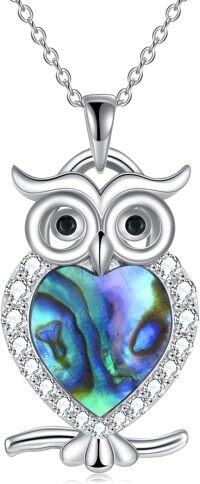 wholesale Sterling Silver Blue Stone Owl Necklace with Abalone Shell Moonstone-2-Abalone Shell