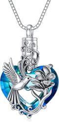 wholesale TOUPOP Hummingbird Jewelry Hummingbird Urn Necklace For Ashes Violet Flower Jewelry For Ashes Sterling Silver Pendant With Heart Crystal Cremation W/funnel Filler Keepsake Memory For Women Girls (heart Urn) -0-0