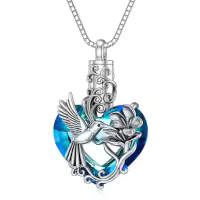 TOUPOP Sterling Silver Heart Crystal Hummingbird Urn Necklace For Ashes-undefined