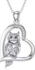 wholesale 925 Sterling Silver Heart-Shaped Owl Pendant with Cubic Zirconia Stones for Women-0-0