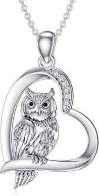 wholesale 925 Sterling Silver Heart-Shaped Owl Pendant with Cubic Zirconia Stones for Women-Style B