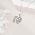 wholesale 925 Sterling Silver Horseshoe with Two Horse Heads Pendant Necklace s for Women and Girls-0-5