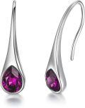 wholesale 925 Sterling Silver Teardrop Purple Crystal Drop Earrings White Gold Plated For Women-0-0