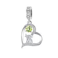 wholesale 925 Sterling Silver Blue Sapphire Moon Heart Cow Charm Pendant-08-August
