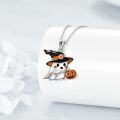 wholesale 925 Sterling Silver Halloween Ghost with Jack-o'-Lantern and Hat Charm Pendant Necklace-0-4